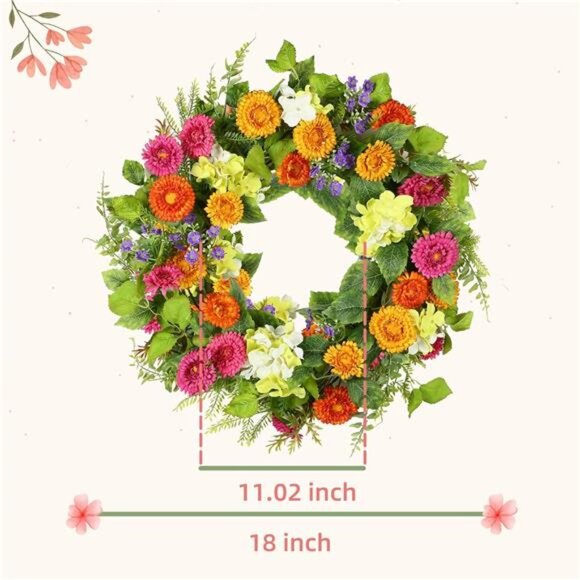 18" Spring Wreaths for Front Door Summer Wreath with Daisy Flowers - Picture 2 of 7